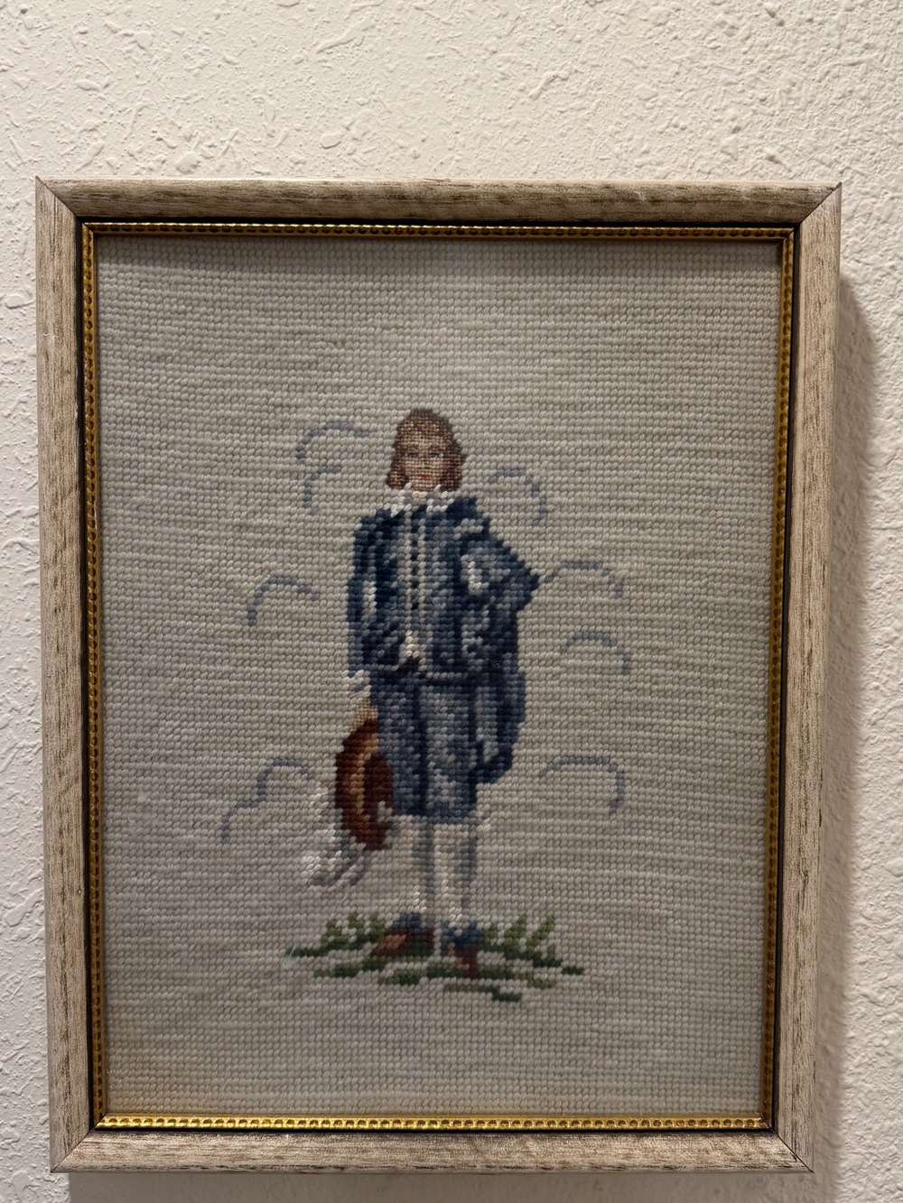 Vintage Boy Blue Needlepoint Wall Art. Ready to hang. 11”x14” Grandmillenial